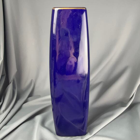 Vintage Ray Control Vase Cobalt Blue Gold Peacock Cherry Blossoms Accents - Picture 3 of 7